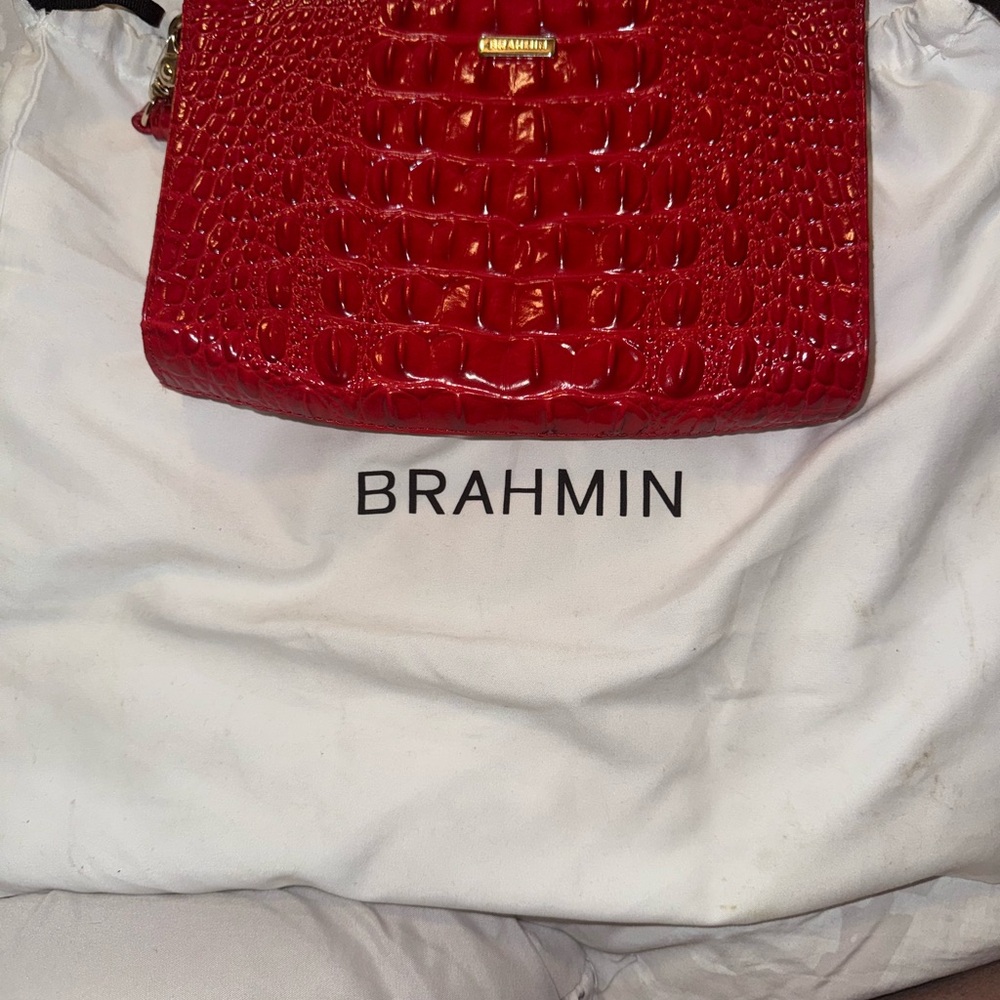Brahmin Vibrant Red Croc-Embossed Shoulder Bag